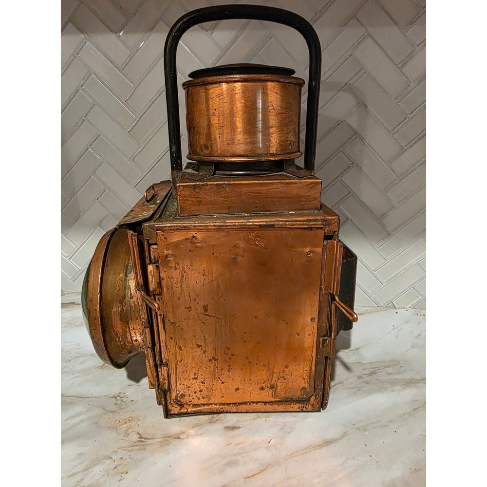 Antique Railroad Copper Lantern Train Conductor Kerosene Oil Lamp Lighting Decor - Picture 2 of 9